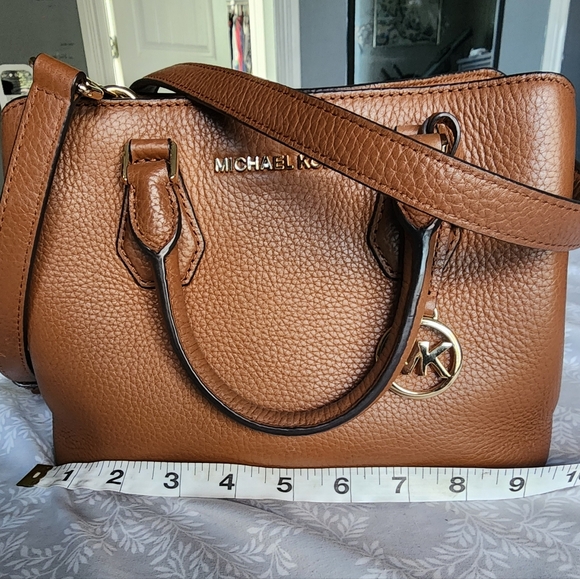 MICHAEL KORS Savannah Small Satchel Handbag | Brown Genuine Leather Designer Bag - Picture 9 of 11